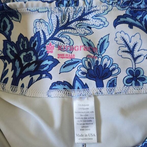 Kira Grace Blue & White Floral Botanical Print Leggings, NWOT, Sz. M - Picture 6 of 9